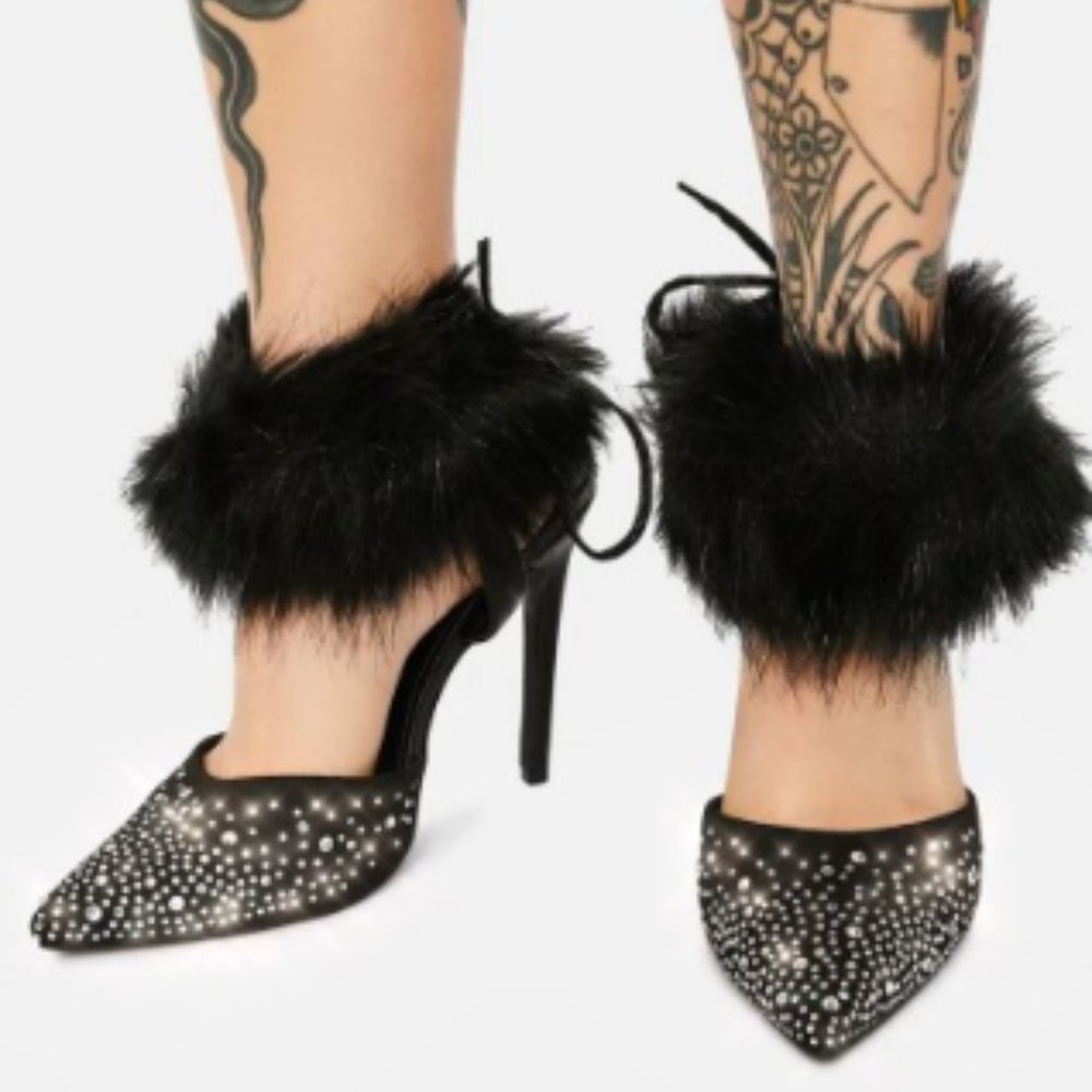 Fur Wrap Rhinestone Heels - Picture 2 of 11